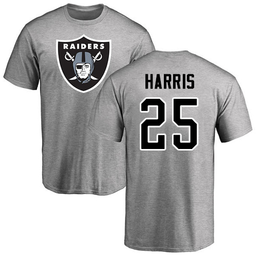 Men Oakland Raiders Ash Erik Harris Name and Number Logo NFL Football #25 T Shirt